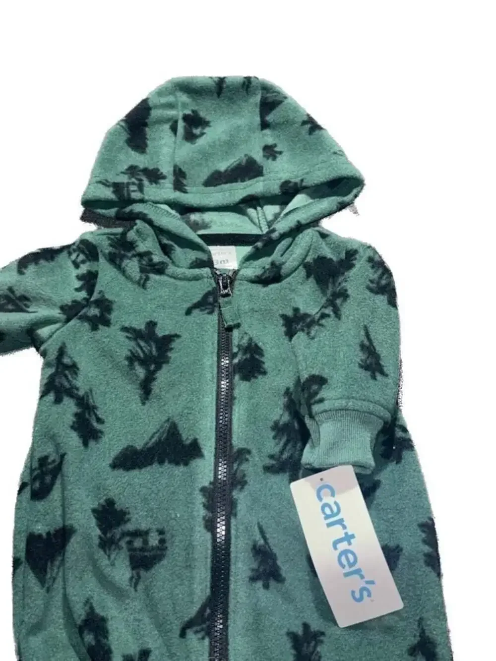 Carter's Baby Boys Hooded Fleece  Dinosaur Jumpsuit Forest Green Size 3M